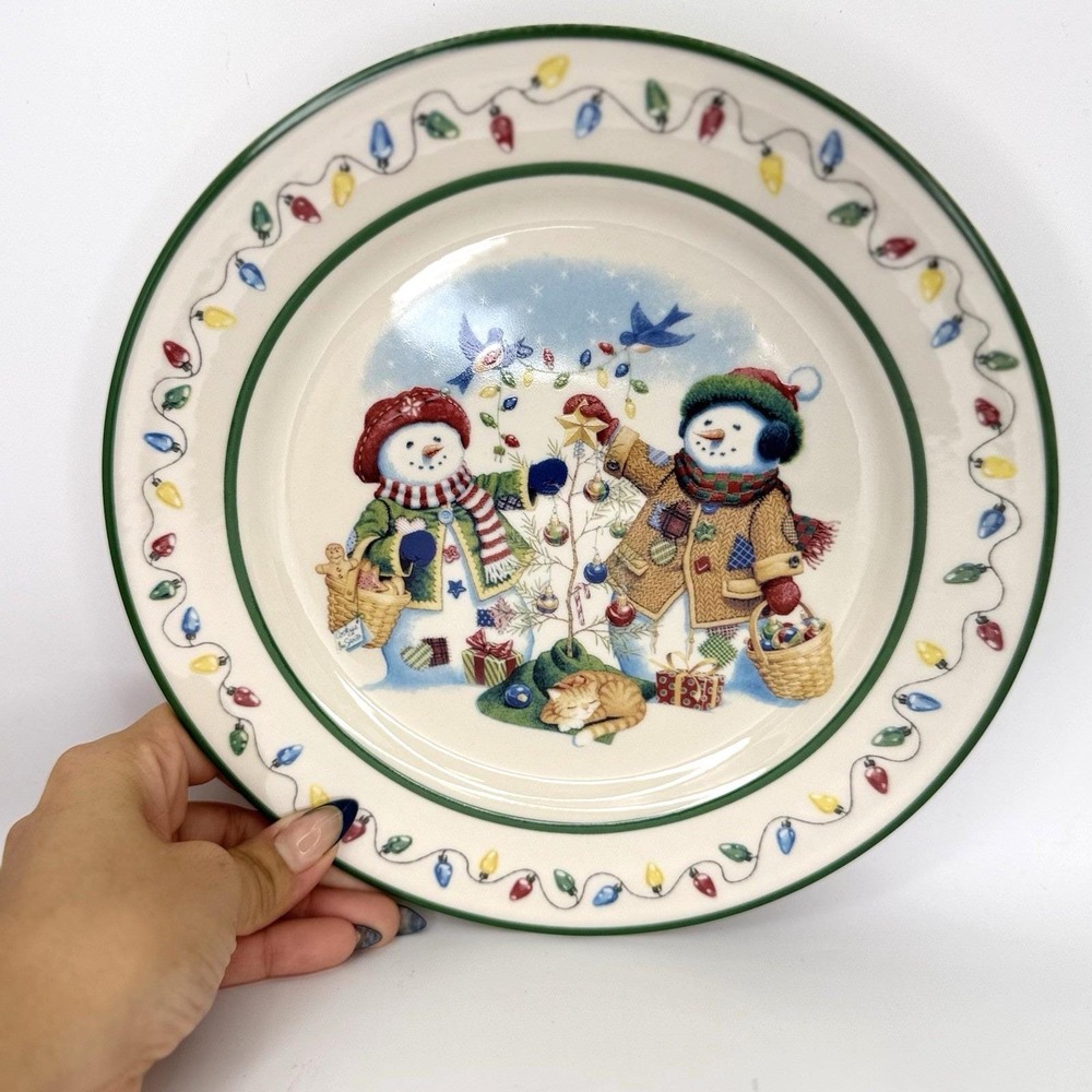 VTG Longaberger Flurry & Snowball Christmas Plate 1999 Snowmen Lights Holiday‎